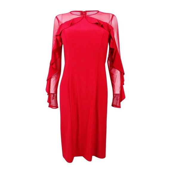 R&M Richards Women's Short Illusion Bodice And Sleeve Dress - Red - Picture 1 of 2